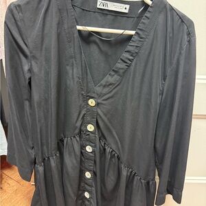 Zara Black tunic Top with Subtle V-Neck